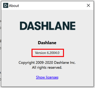 check the Dashlane build number on Windows
