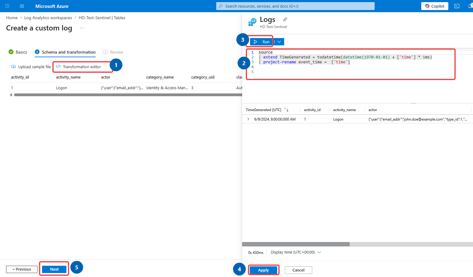 6igh3u89qgy.Schéma JSON de transformation Sentinel sur DCR.png