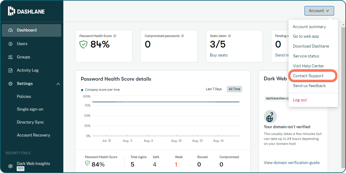 How do I contact Dashlane support?