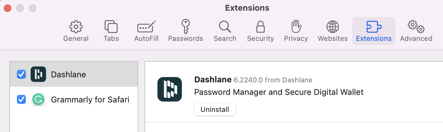 Por que Dashlane não está trabalhando com o Safari?
